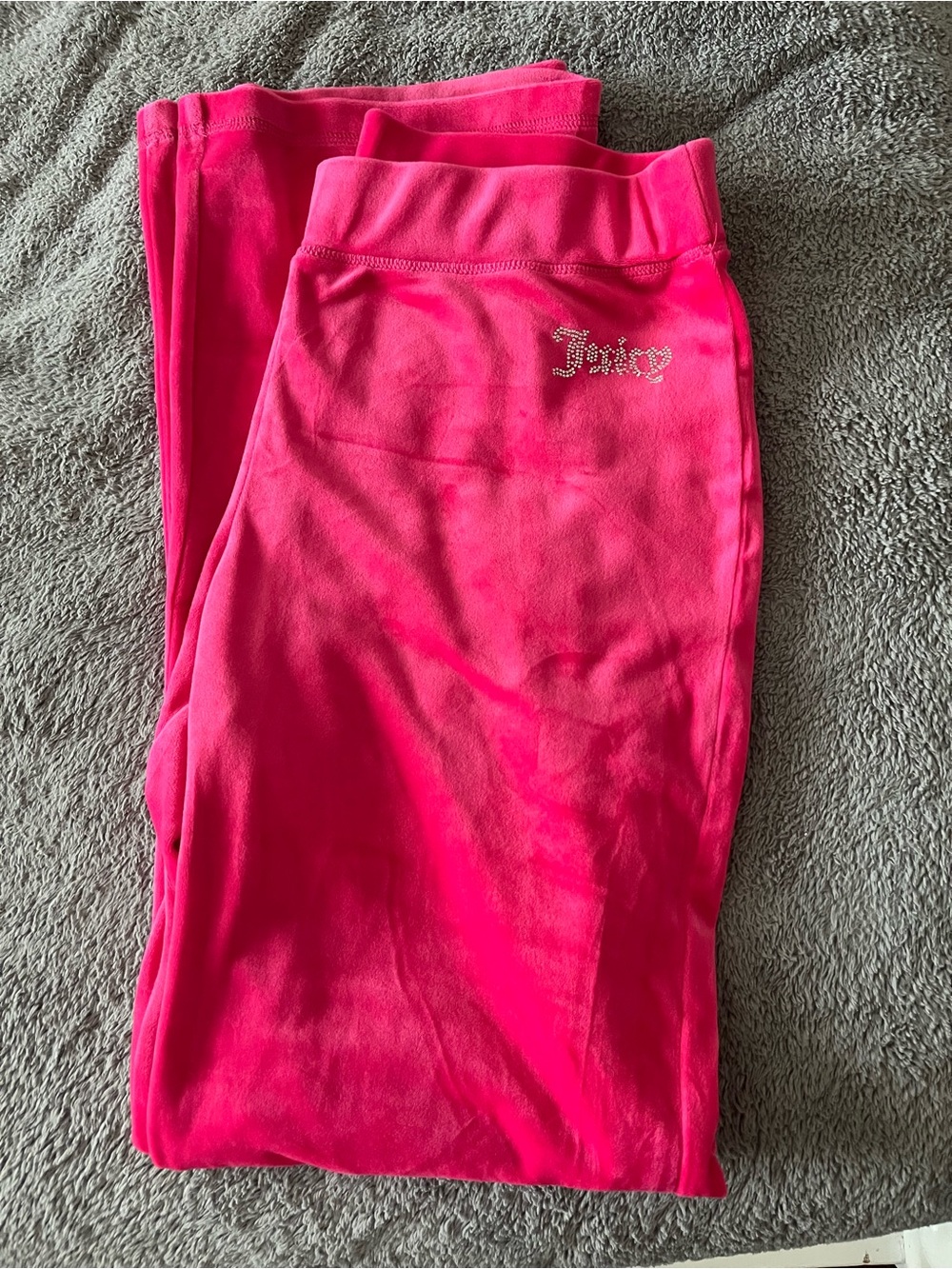 Juicy Couture Bright Pink Velour Pants with Rhinestone Logo